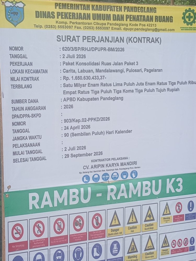 Sudah Mepet Waktu, Pekerjaan Paket Konsolidasi Ruas Jalan Paket 3 di Pandeglang Terancam Lewat Waktu