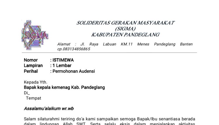 SIGMA Layangkan Surat Audiensi ke Kemenag Pandeglang Soal Adanya Dugaan Pungli di MTsN 2 Pandeglang